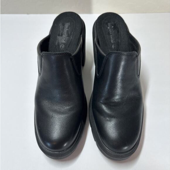 Timberland Allington Heights Clogs Block Heel Leather Black Slip On Size 9 - Picture 3 of 11